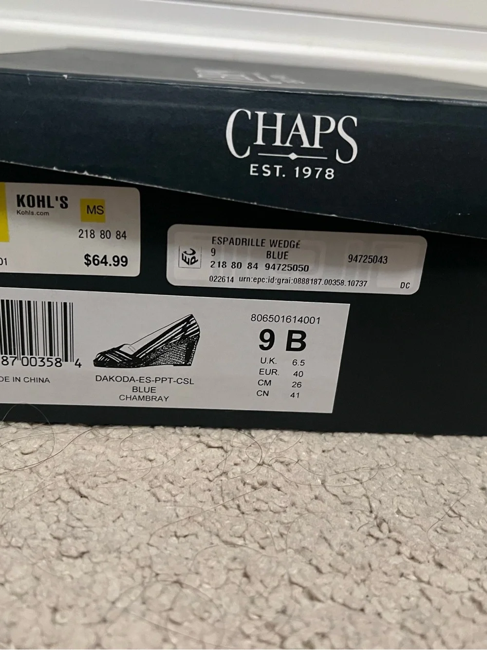 Chaps Blue Espadrille Peep-Toe Wedge Sandals